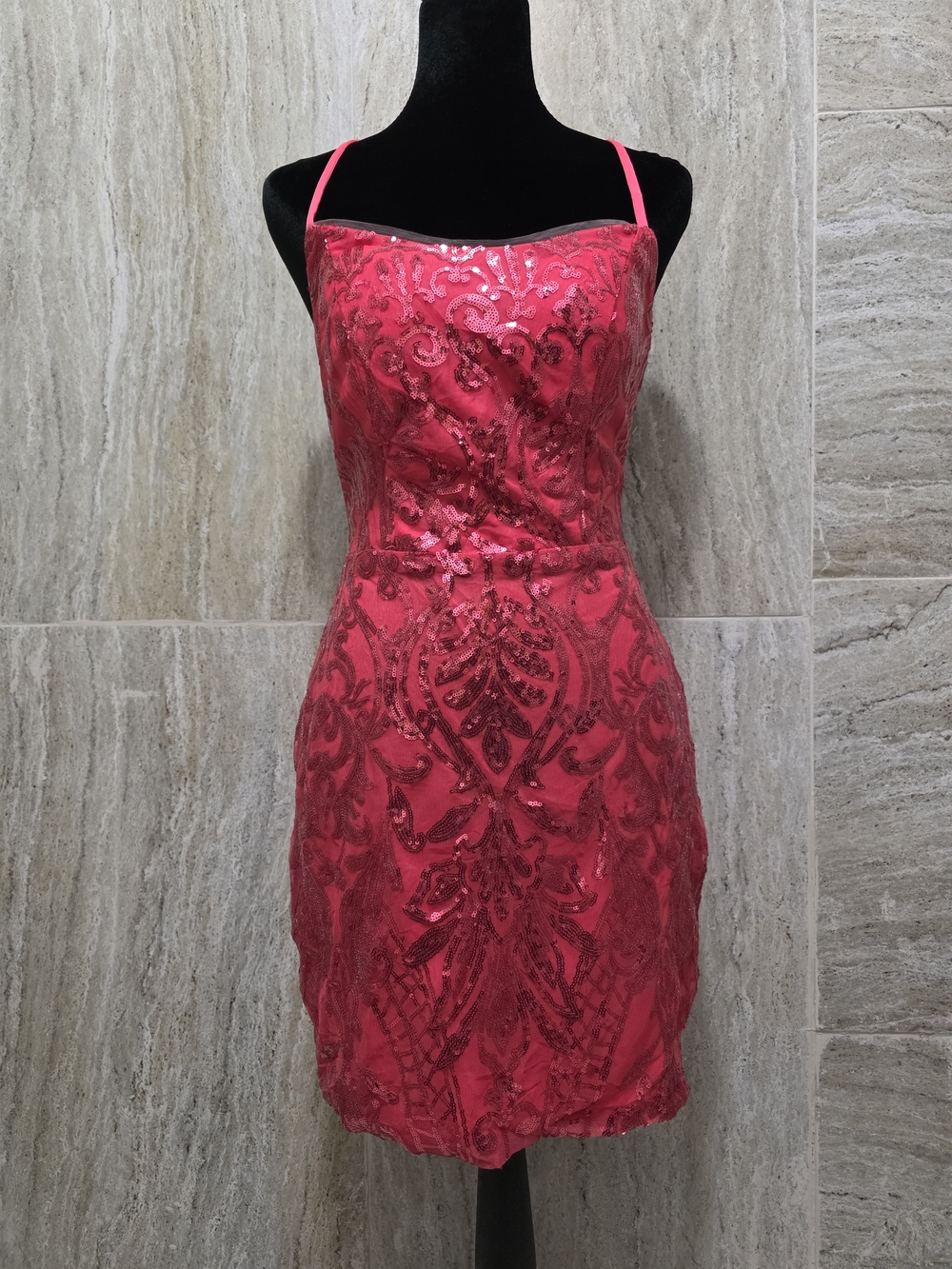 Source Unknown Pink Fuchsia Sequin Spaghetti-Strap Mini Dress